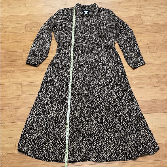 Spense Animal Print Shirt Midi Dress Size 14 Long Sleeve Brown Tan Button Up - Picture 13 of 14